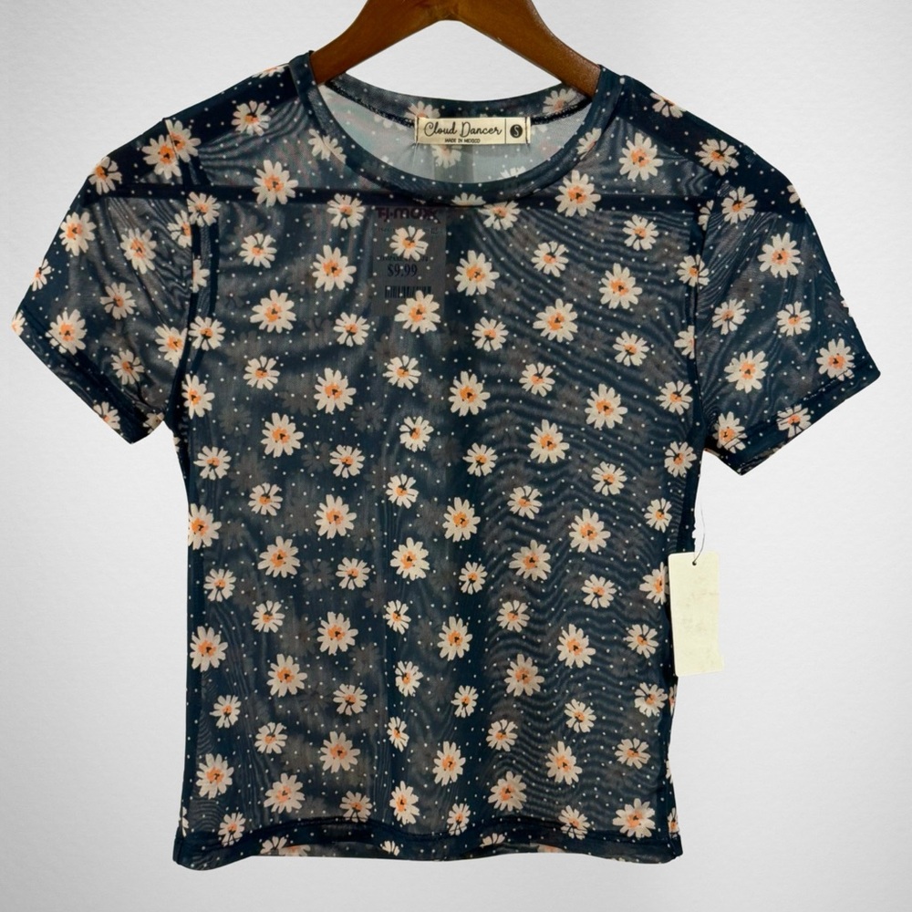 [NWT] CLOUD DANCER • Floral Sheer Navy Top